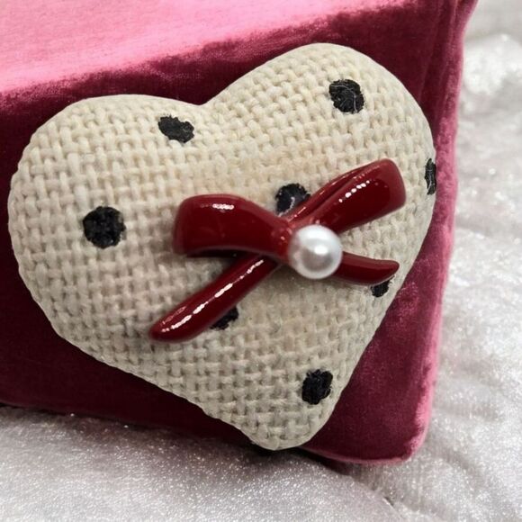 Polka-Dot Heart-Shaped Earrings Red Bow Puffed Fabric Retro Women's Jewelry New - Picture 3 of 8